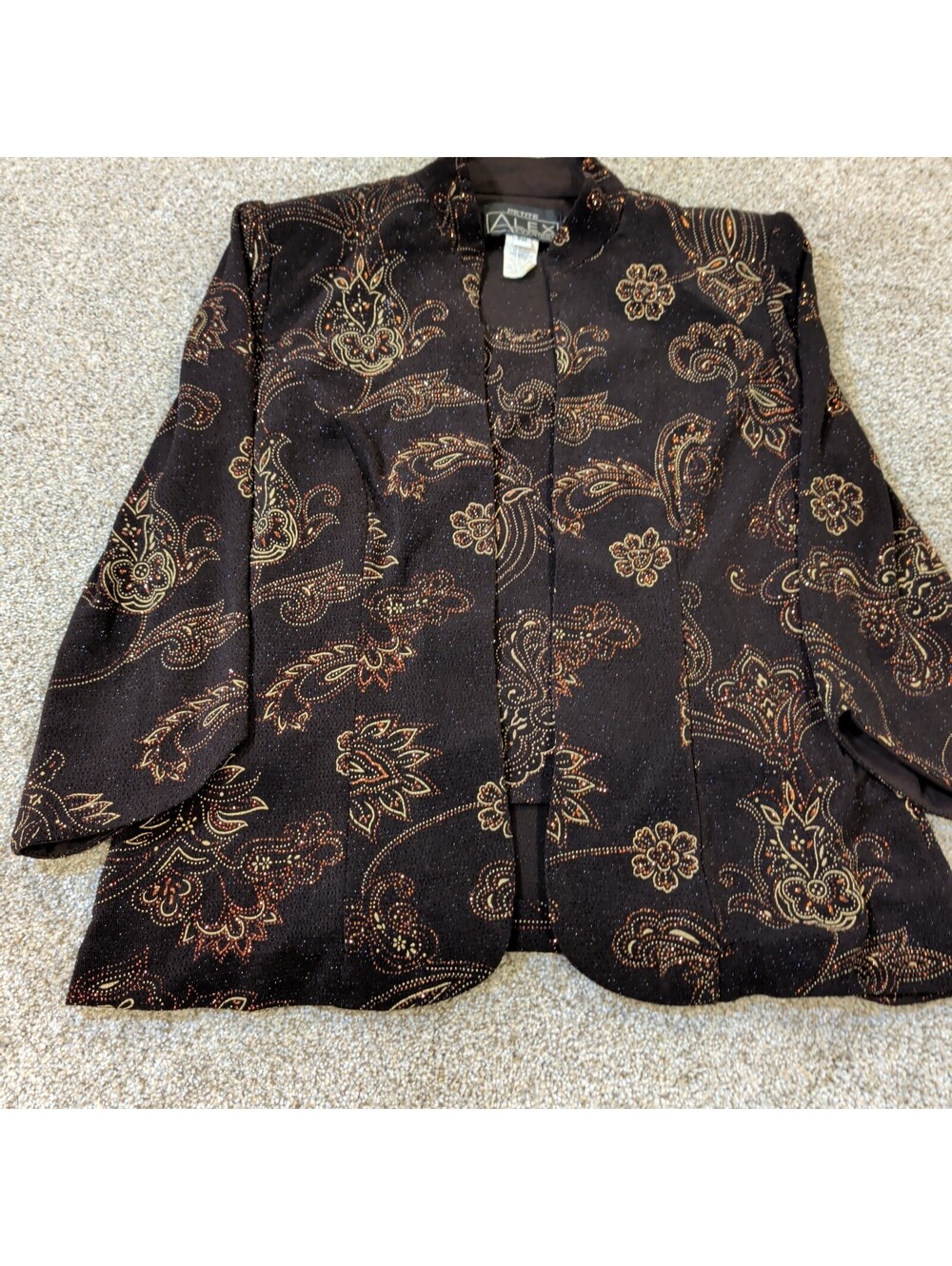 Alex Evenings Petite PM Black Paisley Pattern Blazer Jacket